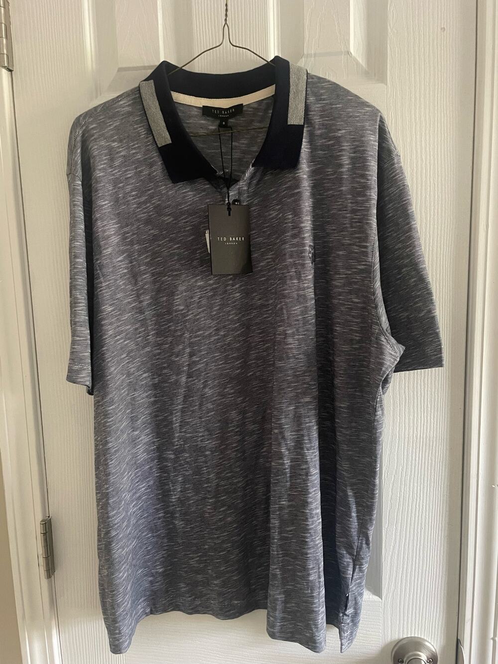 Ted Baker London Men's Gray Navy Short-Sleeve Soft-Touch Polo Shirt A27